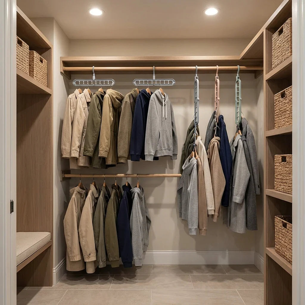Space-Saving Multi-Layer Clothes Hanger Plastic Closet Organizer Gray for Shirts Coats Sweaters — Image 7