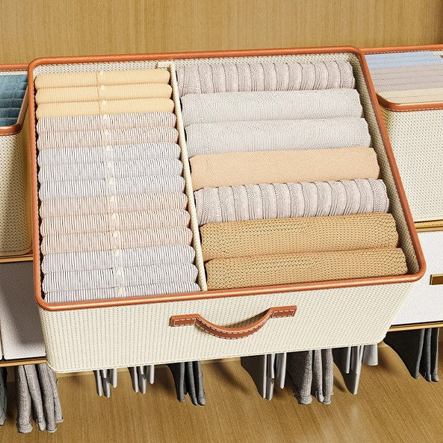 Foldable Fabric Storage Box with Lid Beige 50x40x20 cm Closet Organizer — Image 5