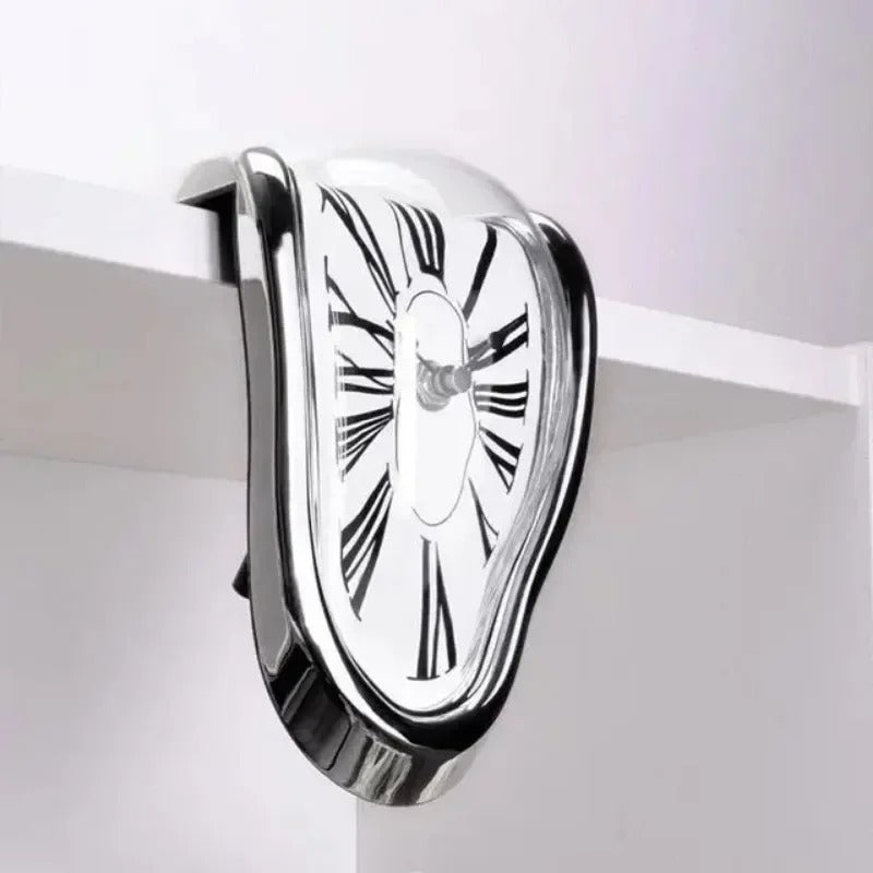 Modern Melting Shelf Clock Roman Numerals Art-Inspired Desk Decor Silver — Image 15