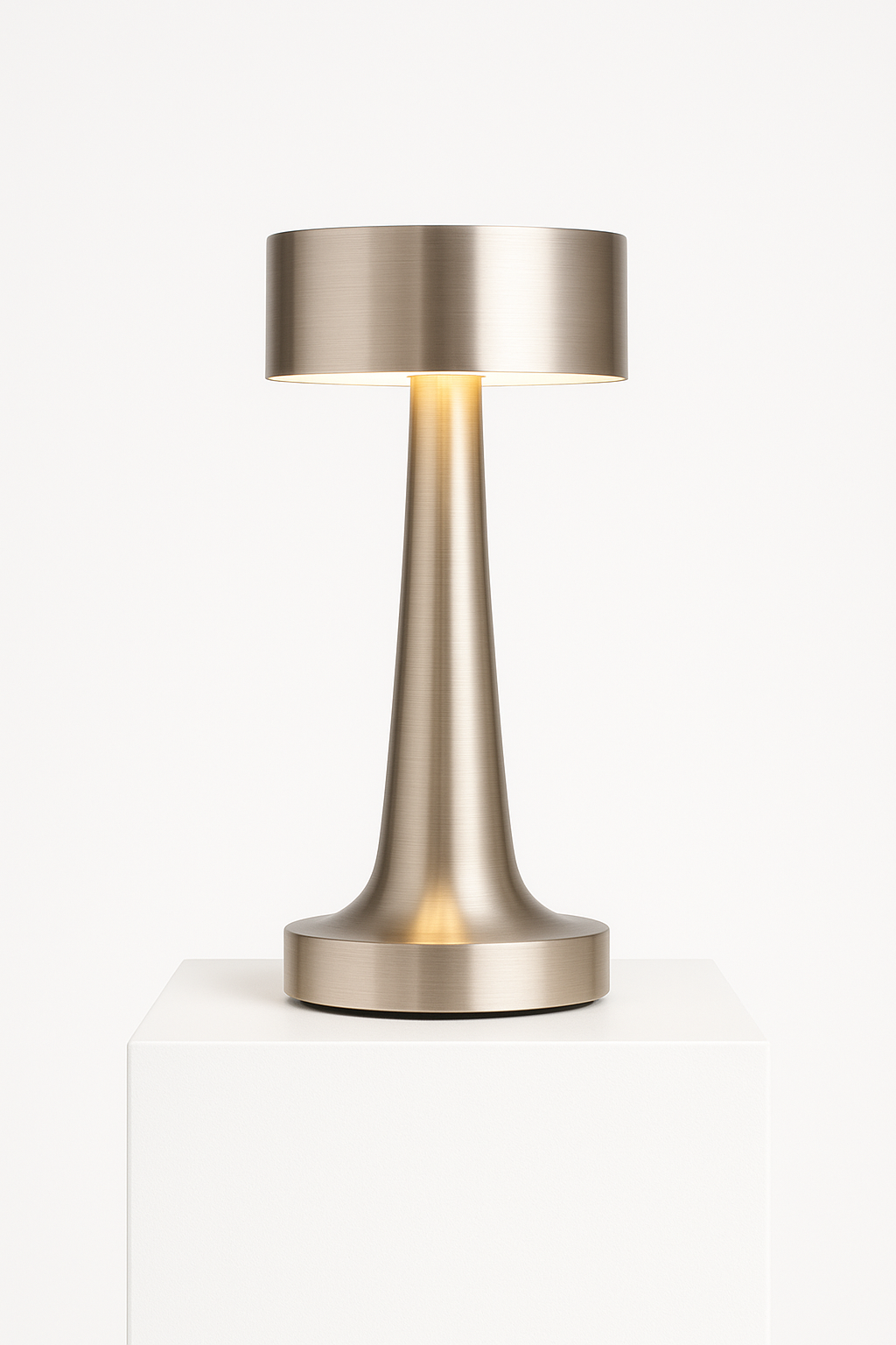 Elegant Brushed Metal LED Table Lamp - Modern Design, Multiple Colors — On Display