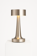 Elegant Brushed Metal LED Table Lamp - Modern Design, Multiple Colors — On Display