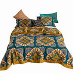 Bohemian Mandala Pattern Cotton Bedspread King Size Teal Yellow Reversible Quilt — Image 10