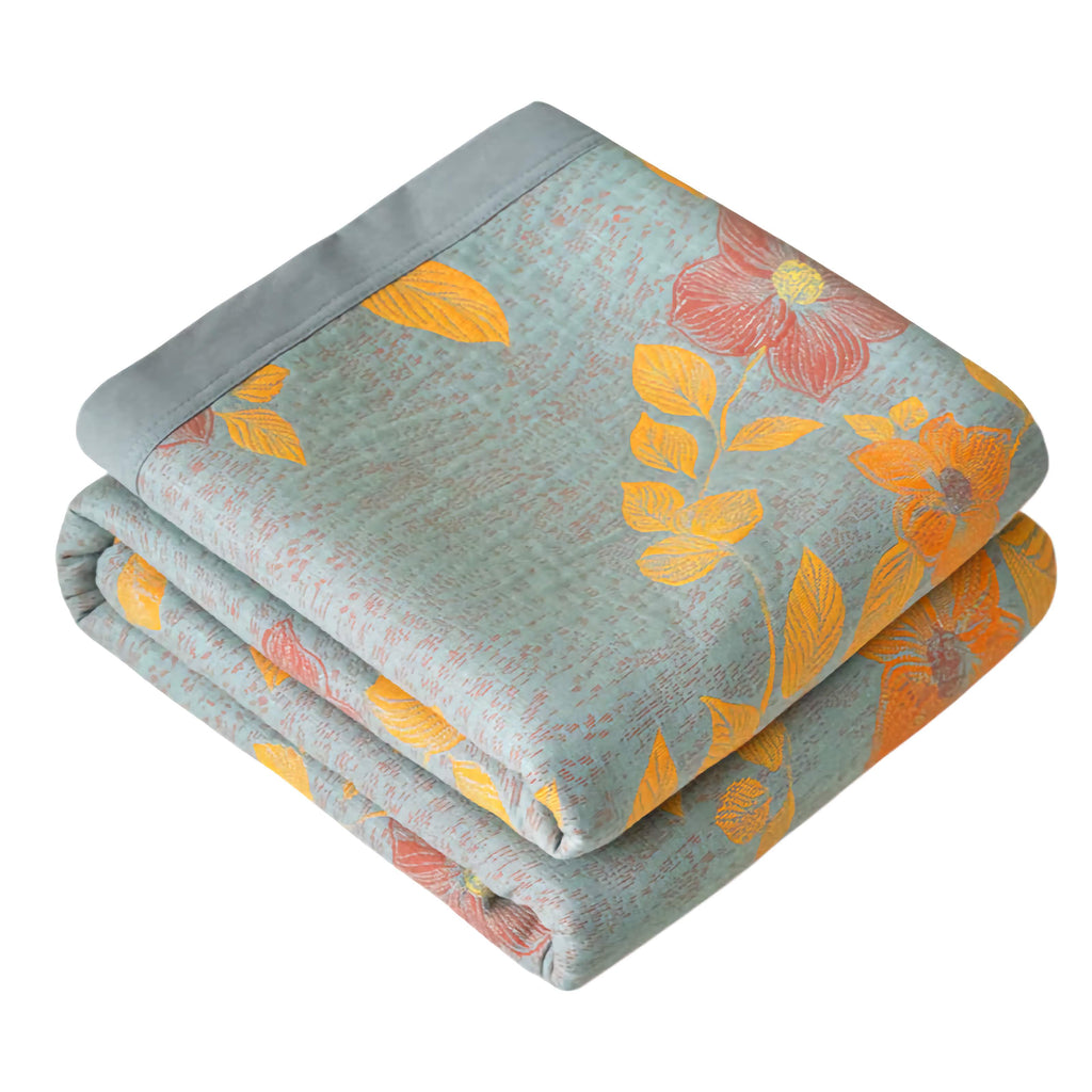 Floral Quilt Set Cotton Reversible Bedding Blue Orange Full/Queen — Image 14