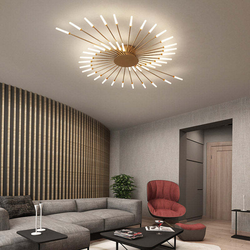 Modern Sputnik LED Ceiling Light Fixture Metal Starburst Chandelier Black Gold — Image 5