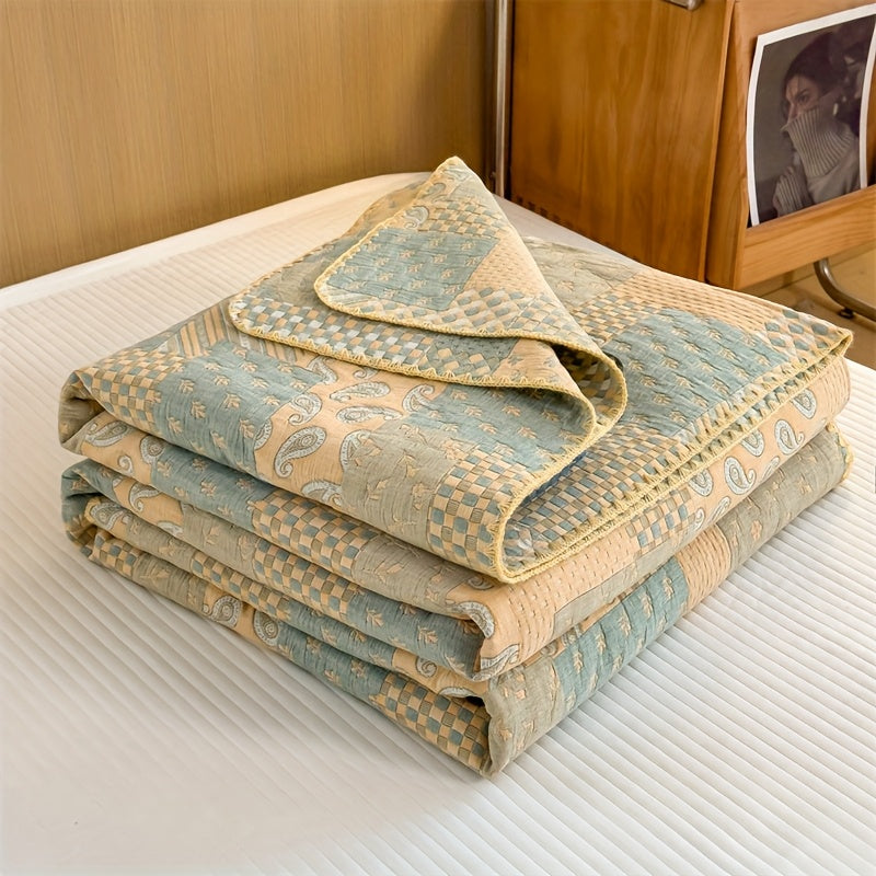 Elegant Patchwork Cotton Quilt Blanket - Multicolor, Soft, Lightweight, 200x230cm — Image 9