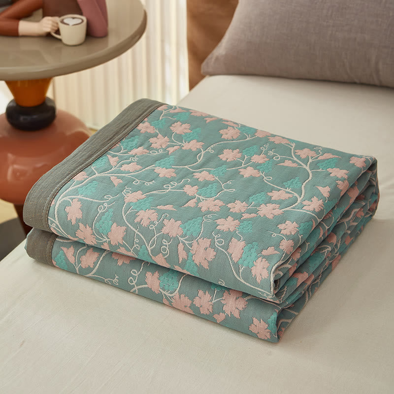 Reversible Floral Cotton Quilt Blanket King Size Blue Pink Green Pattern — Image 4