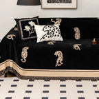 Luxury Woven Sofa Throw Blanket Cotton Blend Tiger Pattern Fringed Edges — Image 4
