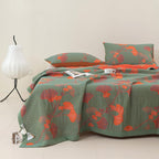 Elegant Floral Quilted Bedspread Set Green Orange Cotton King Size Bedding — Image 8
