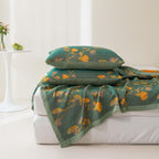 Elegant Floral Quilt Set Cotton Green Yellow Reversible King Size Bedding — Image 3