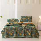 Elegant Floral Quilt Set Cotton Green Yellow Reversible King Size Bedding — Main Image