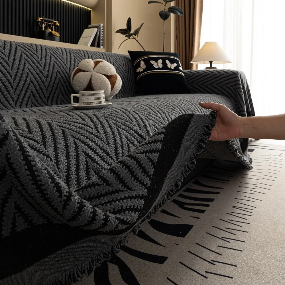 Luxury Herringbone Sofa Cover Cotton Blend Slipcover Living Room Protector — Image 2