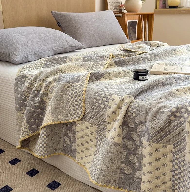 Elegant Patchwork Cotton Quilt Blanket - Multicolor, Soft, Lightweight, 200x230cm — Image 5