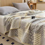 Elegant Patchwork Cotton Quilt Blanket Reversible Beige Blue Soft Lightweight Bedding — Image 5