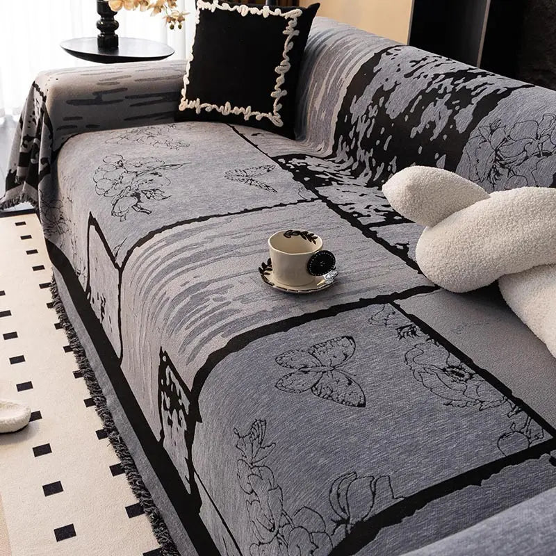 Elegant Woven Sofa Throw Blanket Cotton Blend Floral Pattern Brown — Image 5