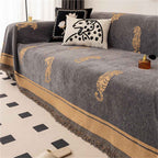 Luxury Woven Sofa Throw Blanket Cotton Blend Tiger Pattern Fringed Edges — Main Image