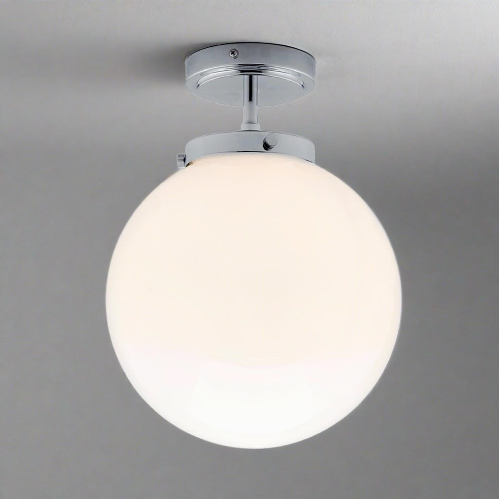 Modern Globe Ceiling Light Fixture White Glass Chrome Finish 25cm Diameter — Main Image