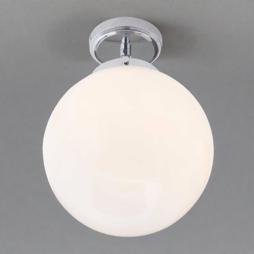 Modern Globe Ceiling Light Fixture White Glass Chrome Finish 25cm Diameter — Image 2