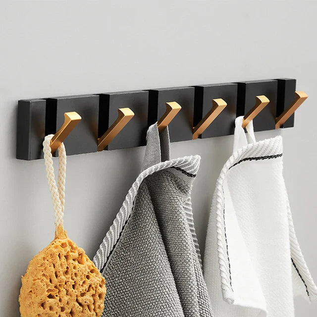 Modern Wall-Mounted Foldable Hook Rack Black Aluminum Gold Accents 5 Hooks — Image 11