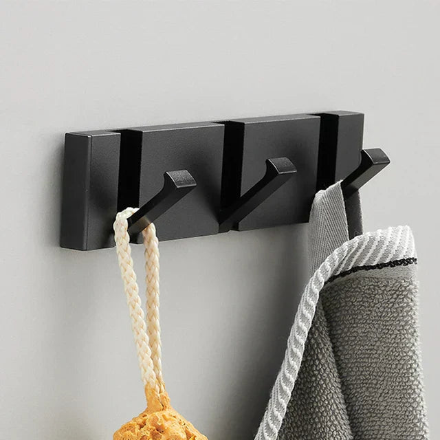 Modern Wall-Mounted Foldable Hook Rack Black Aluminum Gold Accents 5 Hooks — Image 13