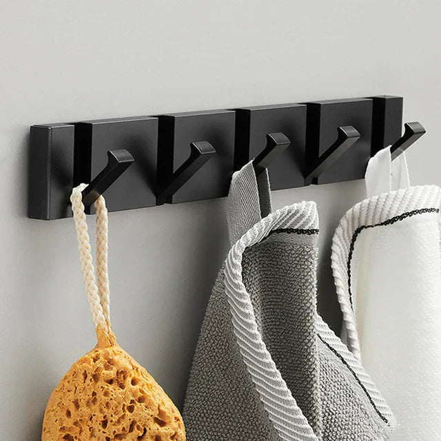 Modern Wall-Mounted Foldable Hook Rack Black Aluminum Gold Accents 5 Hooks — Image 15