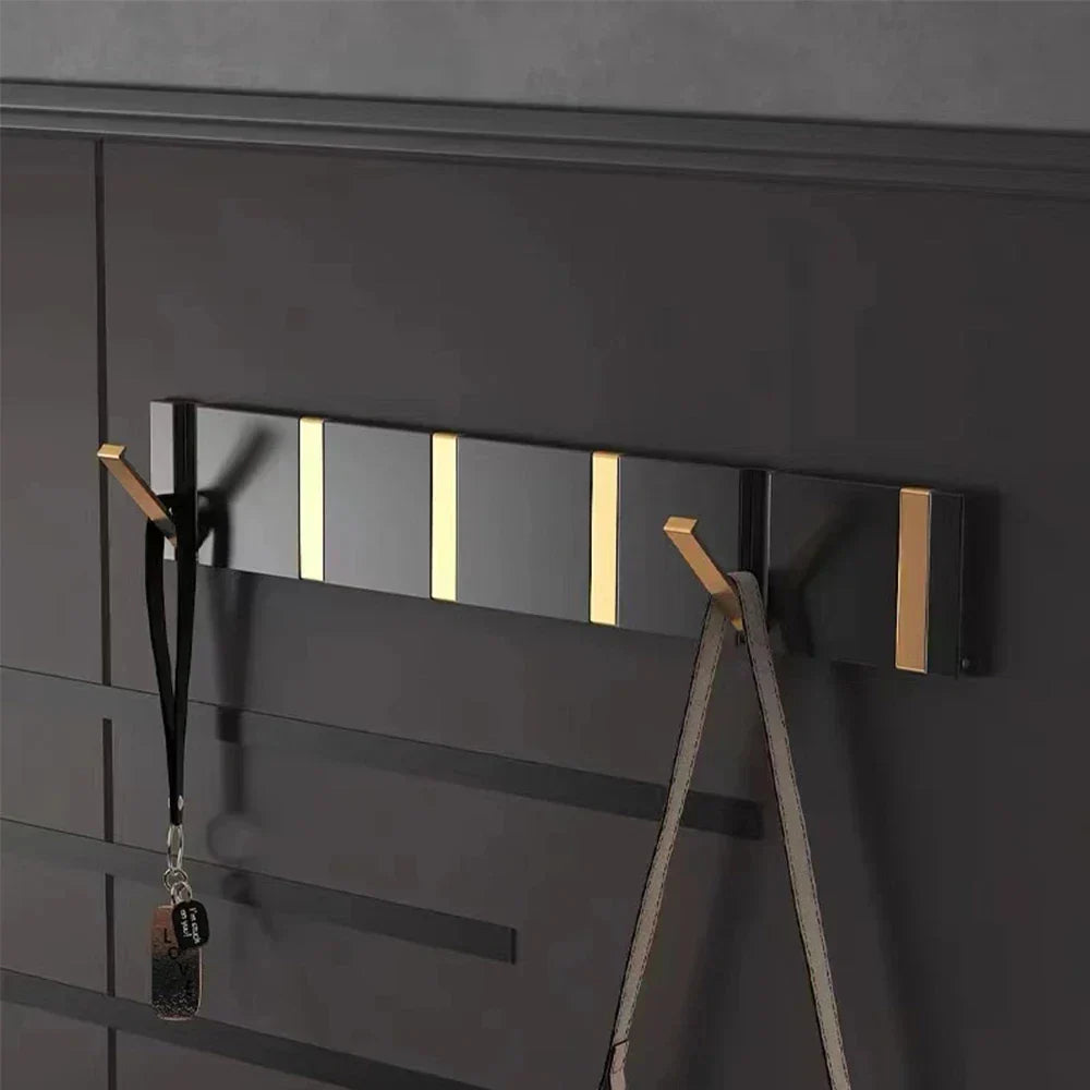 Modern Wall-Mounted Foldable Hook Rack Black Aluminum Gold Accents 5 Hooks — Image 2