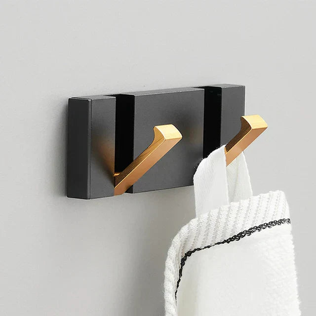 Modern Wall-Mounted Foldable Hook Rack Black Aluminum Gold Accents 5 Hooks — Image 7