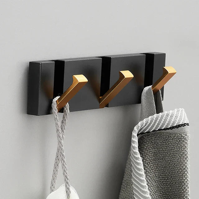Modern Wall-Mounted Foldable Hook Rack Black Aluminum Gold Accents 5 Hooks — Image 8