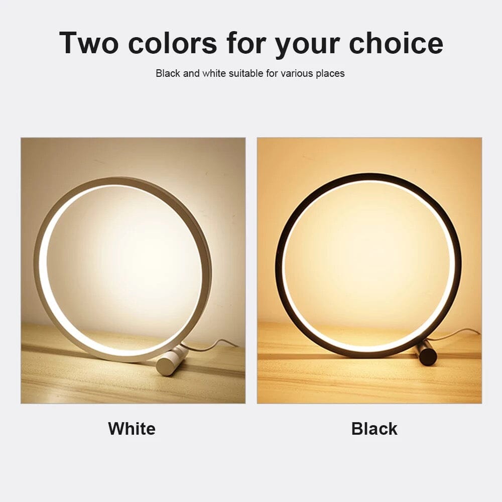 Modern LED Ring Table Lamp with Touch Control, Adjustable Brightness, Black/White, Minimalist Design — Image 8