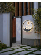 Modern Outdoor LED Wall Light Circular Mountain Sun Design Waterproof Metal — Image 3
