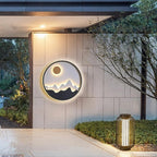 Modern Outdoor LED Wall Light Circular Mountain Sun Design Waterproof Metal — Image 8