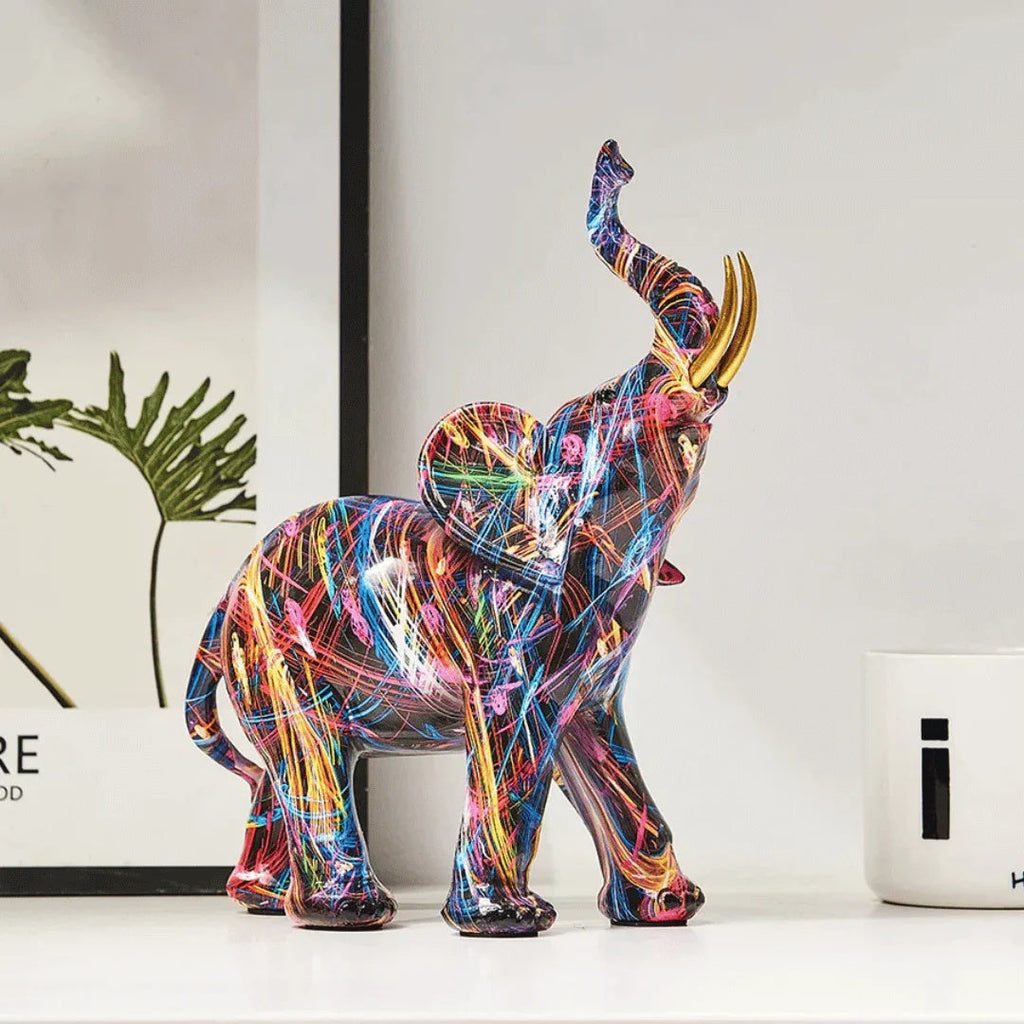 Abstract Elephant Figurine Colorful Resin Home Decor Statue Art Sculpture — Image 4