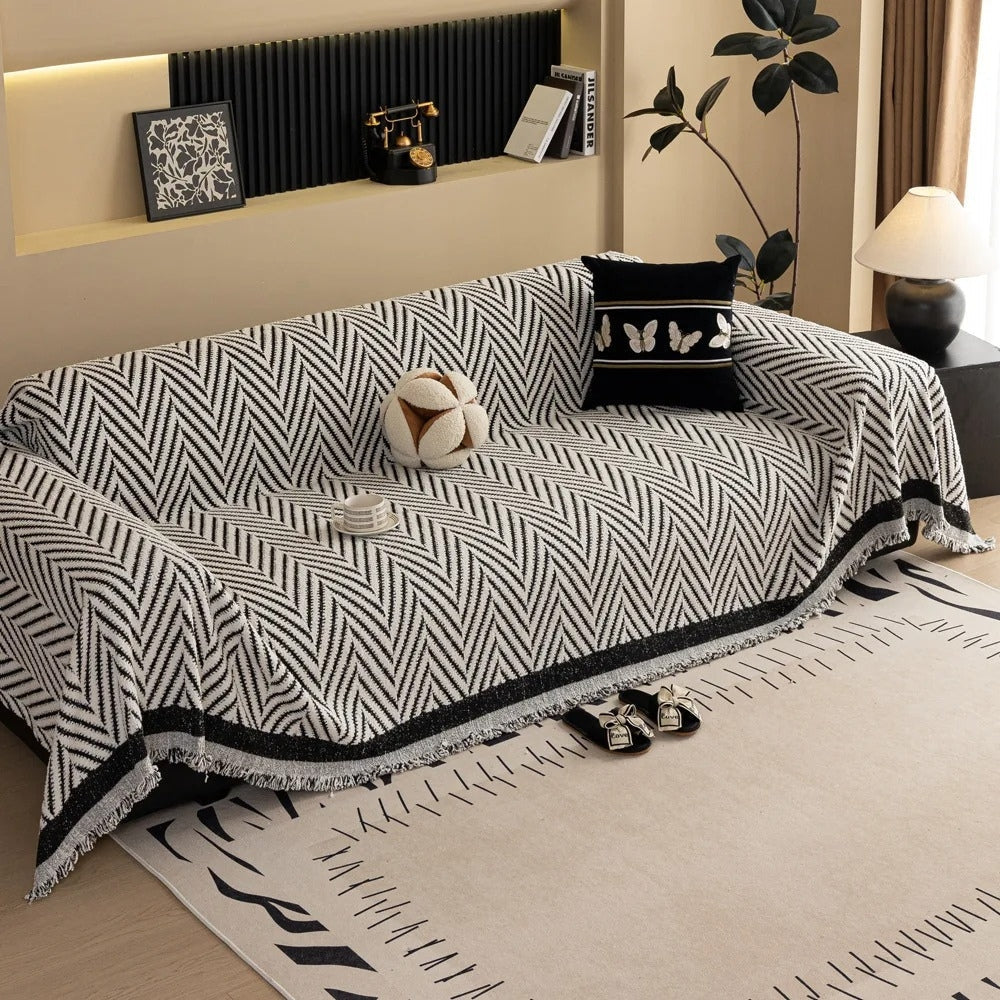 Luxury Herringbone Sofa Cover Cotton Blend Slipcover Living Room Protector — Image 8