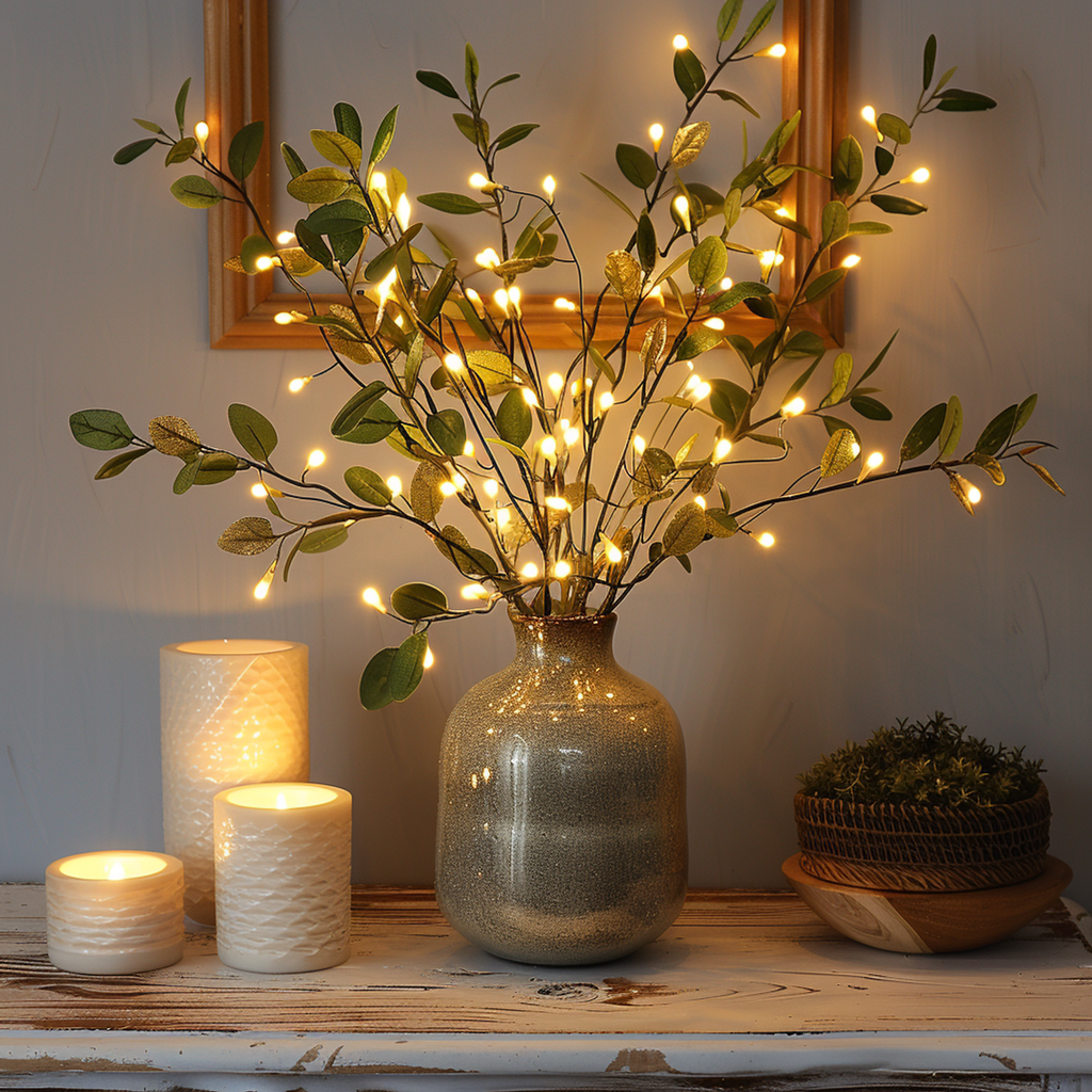 LED Lighted Faux Eucalyptus Branches with Warm White Fairy Lights for Home Decor — Image 4