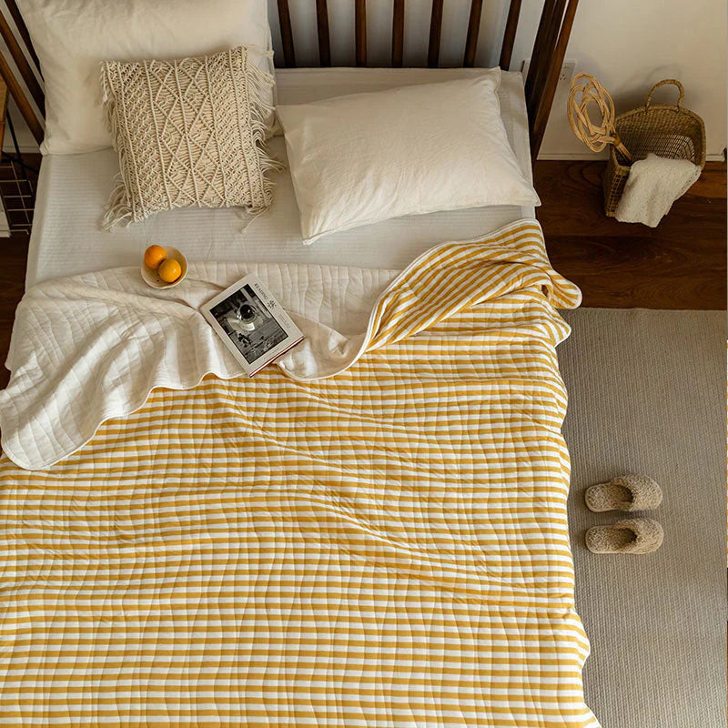 Cozy Home Striped Cotton Blanket - Yellow/White, Soft and Lightweight, 150x200cm — Image 4