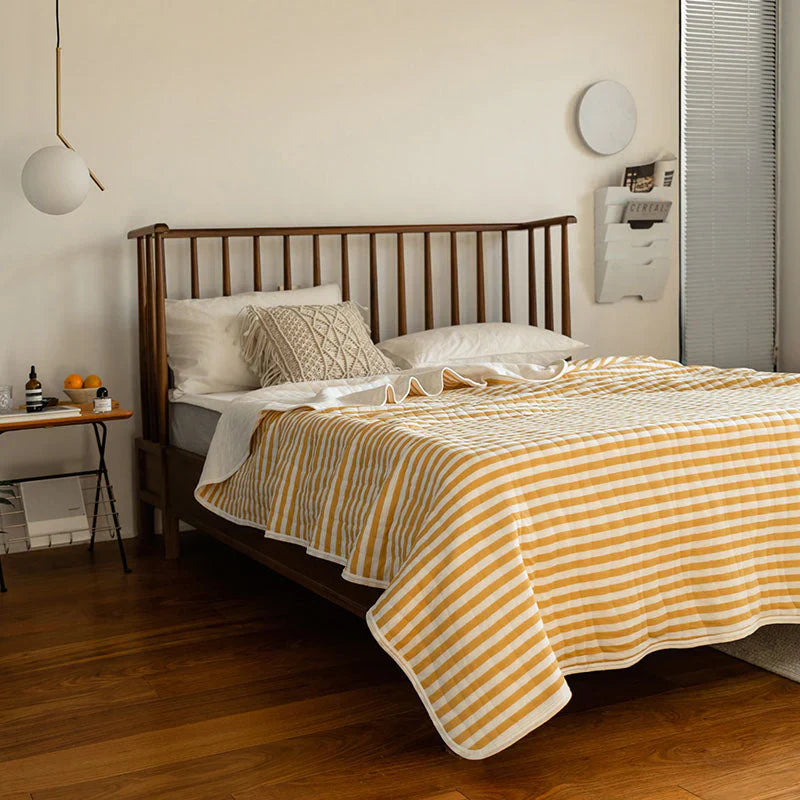 CozyHome Cotton Striped Reversible Blanket Yellow White Soft Lightweight — Image 5