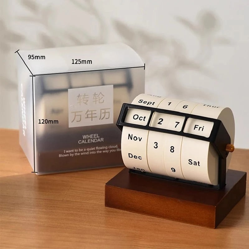 Retro Perpetual Flip Desk Calendar Solid Wood Base Aluminum Alloy Frame Home Office Decor — Image 2