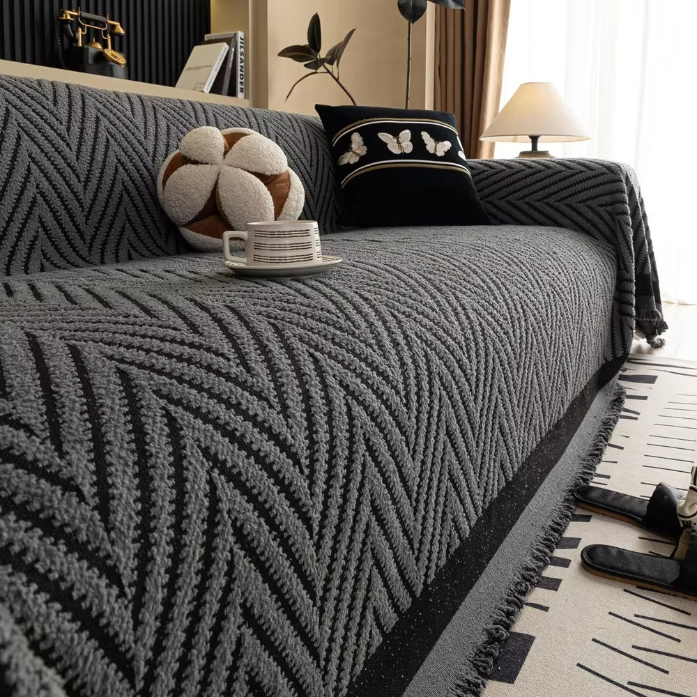 Luxury Herringbone Sofa Cover Cotton Blend Slipcover Living Room Protector — Main Image