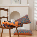 Elegant Floral Cotton Bedspread Set Orange Blue Queen Size Reversible Quilt — Image 9