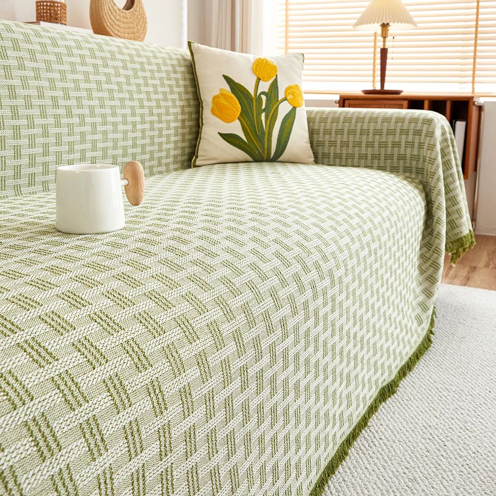 Woven Cotton Sofa Throw Blanket Geometric Pattern Couch Cover Living Room — Image 3