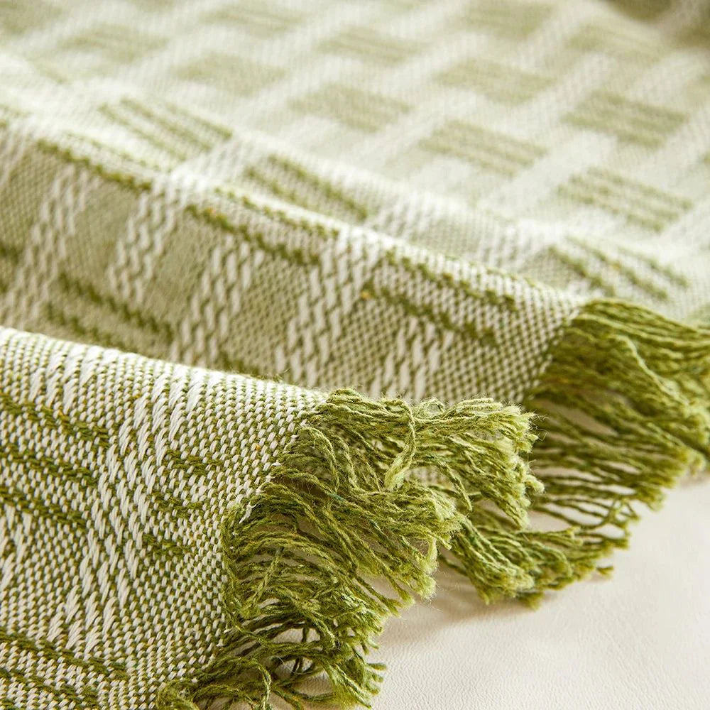 Woven Cotton Sofa Throw Blanket Geometric Pattern Couch Cover Living Room — Image 4
