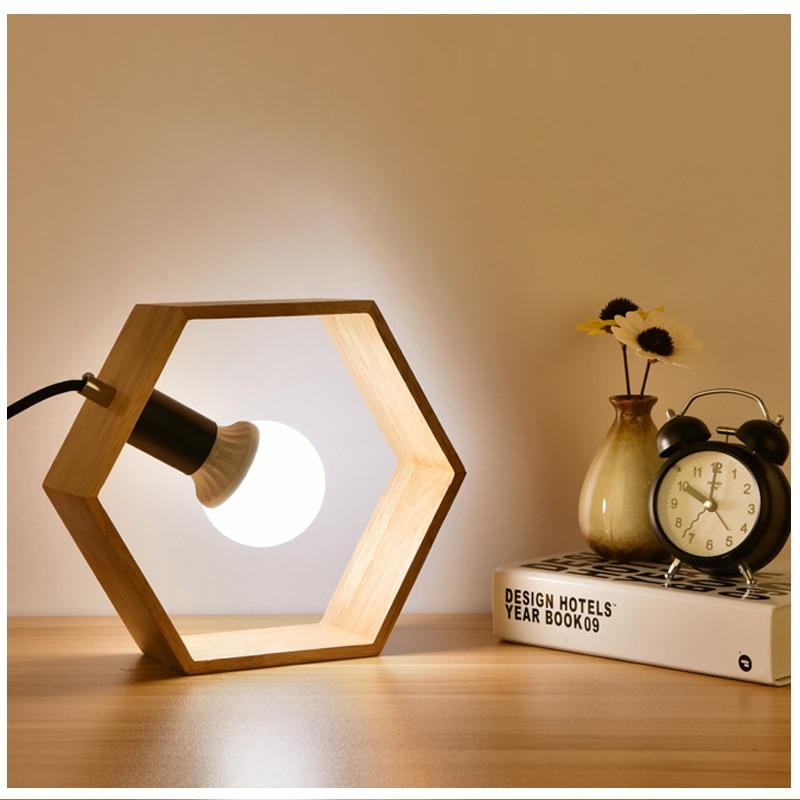 Modern Geometric Wooden Table Lamp - Hexagonal & Triangular Designs, Natural Wood, 130mm Height — Main Image