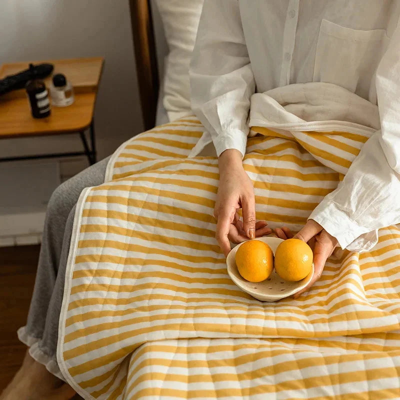 Cozy Home Striped Cotton Blanket - Yellow/White, Soft and Lightweight, 150x200cm — Image 6