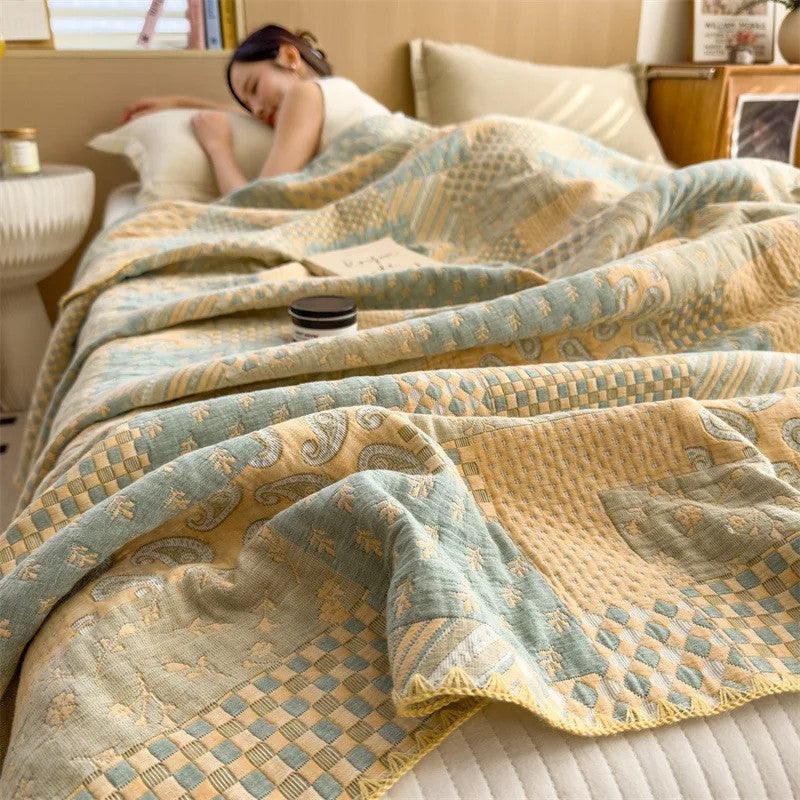 Elegant Patchwork Cotton Quilt Blanket - Multicolor, Soft, Lightweight, 200x230cm — Image 8