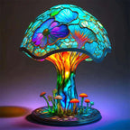Artistic Stained Glass Mushroom Table Lamp Handcrafted Decorative Accent Light Multicolor — Image 3