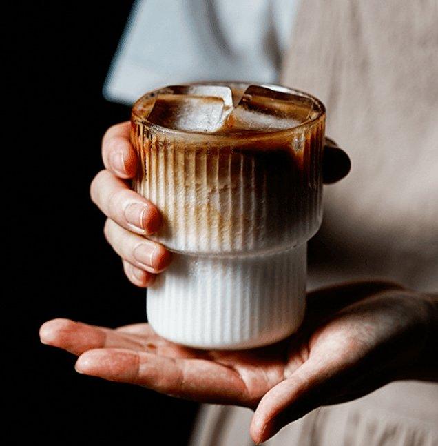 Elegant Ribbed Ceramic Coffee Mug Set White Brown Modern Design — Main Image
