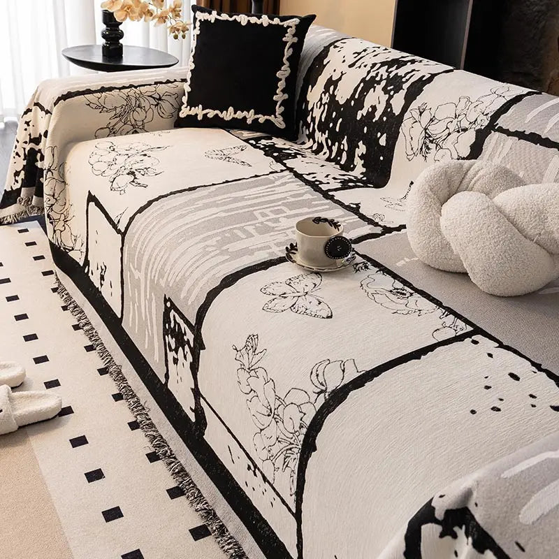 Elegant Woven Sofa Throw Blanket Cotton Blend Floral Pattern Brown — Image 7