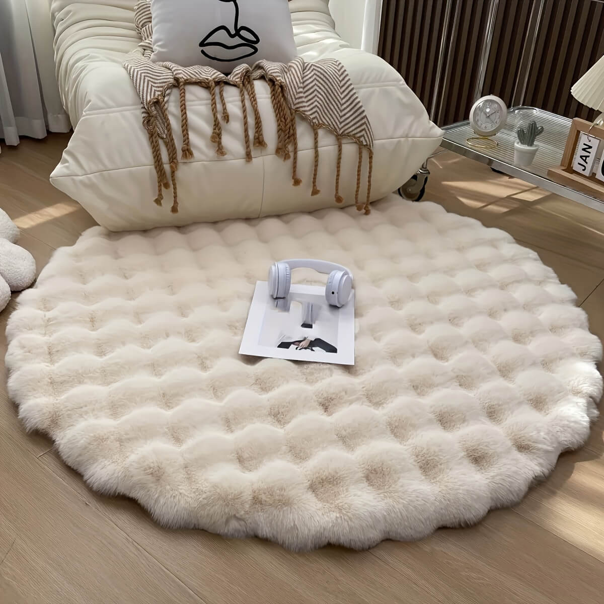 Plush Round Area Rug Soft Faux Fur Carpet Non-Slip Living Room Bedroom — Main Image