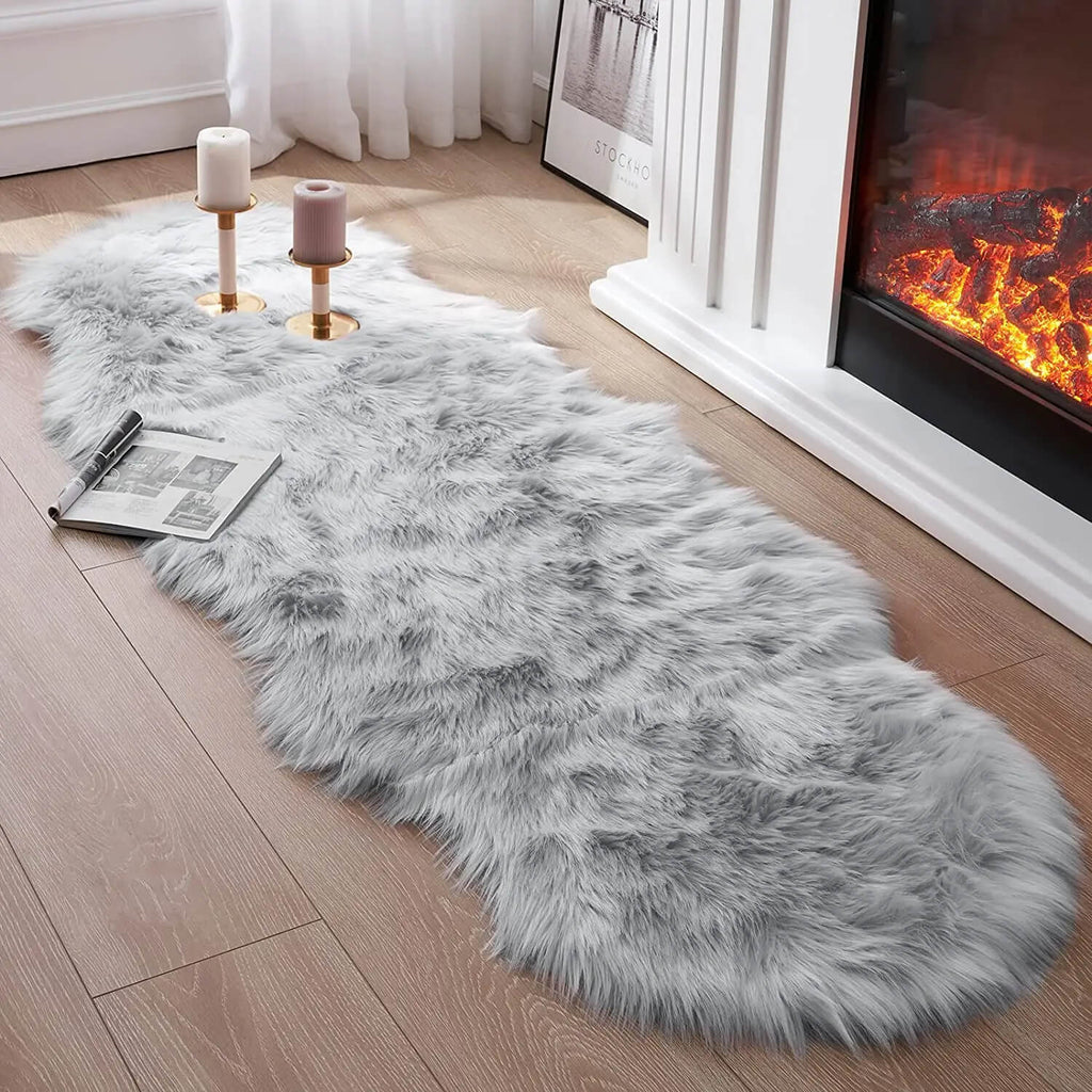 Luxury Faux Fur Area Rug Soft Shaggy Carpet Grey 60x180cm — Main Image