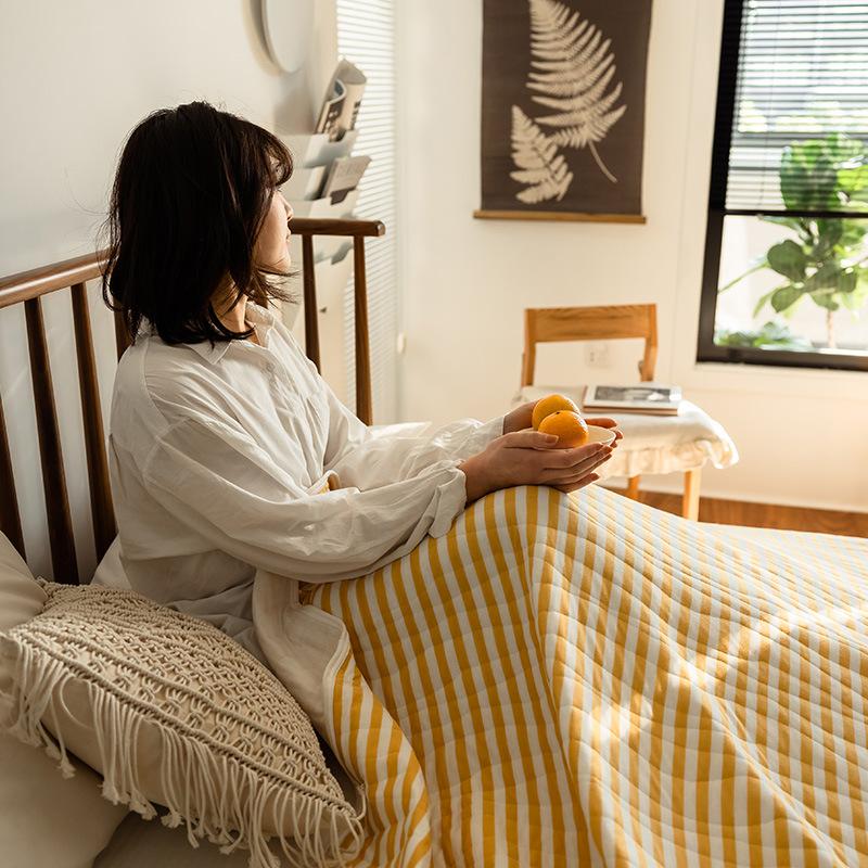CozyHome Cotton Striped Reversible Blanket Yellow White Soft Lightweight — Main Image