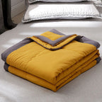 Cozy Reversible Cotton Comforter - Yellow & Gray, Queen Size, Soft & Warm — Image 11